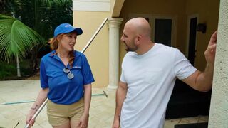My redhead MILF pool girl has a juicy ass that’s just right
