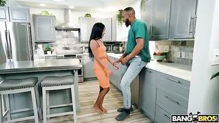 A man with a huge cock fucked his cook in the kitchen