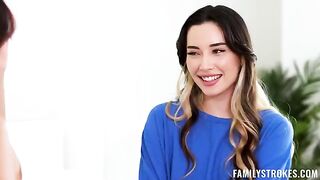 Two young girls share the same guy's huge dick in an FFM threesome