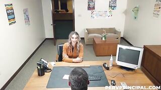 The druggie has sex with her boss straight on the table