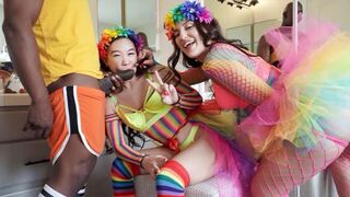 A man and woman discuss equality in bed with their stockings on