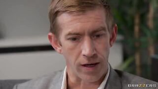 A blonde woman gets caught by a therapist after stealing something from him