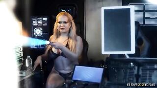 Hot blondie is fucking in space with a big tits parody star
