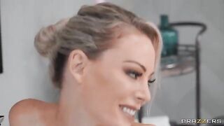 A mature beauty has a bath and a young guy’s cock in her pussy