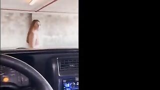Public garage sex with a redhead and her hairy cunt