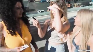 Two sexy lesbians are playing cards naked on the strip