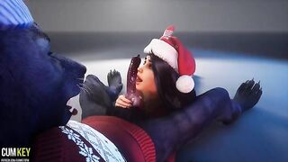 A curvy beauty is getting fucked by a werewolf this Christmas