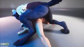 A curvy beauty is getting fucked by a werewolf this Christmas