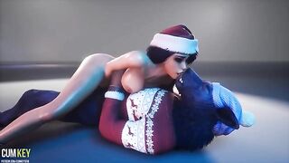 A curvy beauty is getting fucked by a werewolf this Christmas