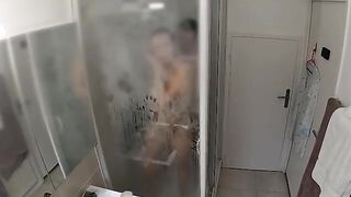 Girl was washing in the bathroom when her boyfriend joined her