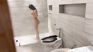 Skinny teen showering and getting fucked by her boyfriend