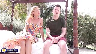 A passionate blowjob encounter in a scenic outdoor setting