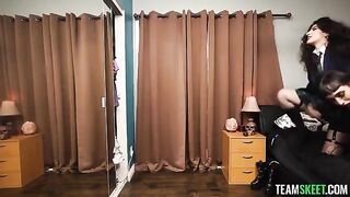 FFM threesome sex party with two brunettes