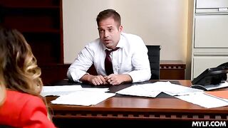 Two MILFs are having fun in the office with their boss
