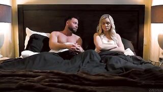A night of passion with a hot blondie on the bed