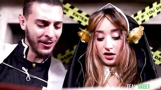A young cosplayer girl was fucked on All Saints' Day in stockings