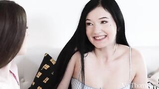 Beautiful girls carefully put stick in ass, exploring new feelings with passion