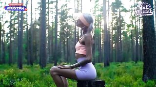 A beautiful girl sucked her neighbor's cock outdoors in the forest