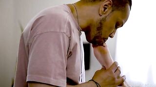 Blonde mistress serves her black master with a tongue lash