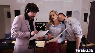 A whore for every trader! A hot secretary in stockings plays with pussy in the office