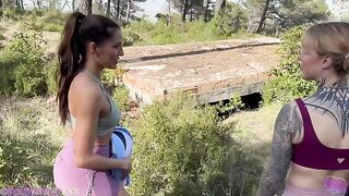 A girl took her girlfriend to the woods for some wild fun