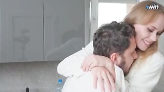 The housewife was so aroused that she started to play with her pussy, and the plumber took advantage of it