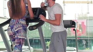 A girl with a bubble butt was caught and fucked hard by a guy in the gym