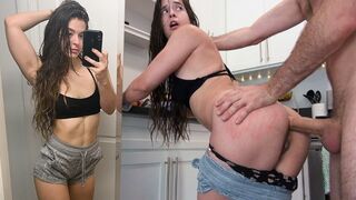 First-time anal for a skinny brunette, leading to multiple orgasms