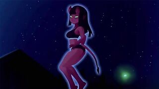 The girl is having fun with a horny witch
