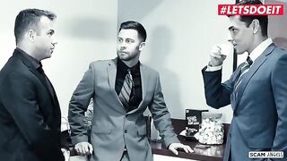 Two hot girls seduced their rich boss to fuck with them both