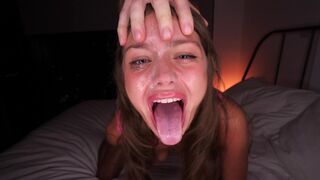 He destroyed my throat! Extreme sloppy deepthroat and a cumshot on my face