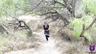 A girl came to her husband from a workout on the trail