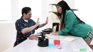 Brunette woman fucked in doggy style after receiving special treatment