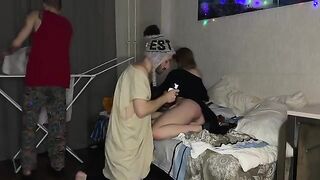 Two boys fucked a girl in her tight pussy at the party
