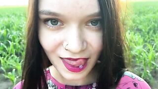 A hot chick is getting fucked in the cornfield