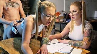 The baby fucks with her teacher to get a good mark in college