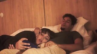 A blowjob in bed, lazy but so deep that he trembles with pleasure