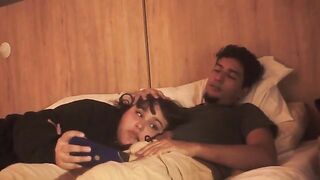 A blowjob in bed, lazy but so deep that he trembles with pleasure