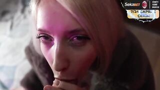 Saliva drips down chin in sync with the rhythm