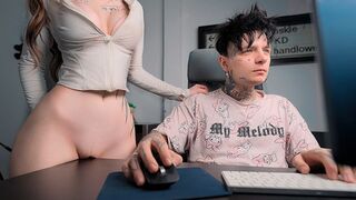 A girl rubs her pussy on the dining table