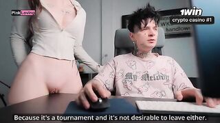 A girl rubs her pussy on the dining table