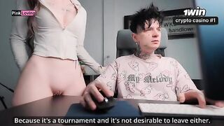 A girl rubs her pussy on the dining table
