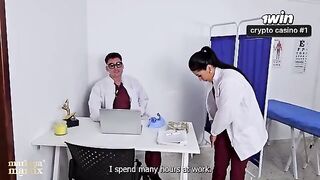 Two girls fuck with the doctor in a hospital setting