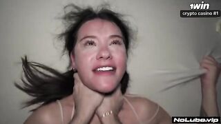 The girl was able to make a huge squirt, soaking completely