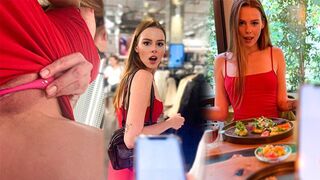 A girl almost got caught while masturbating with a remote-controlled vibrator in public