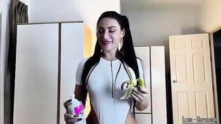 A hot brunette in sexy clothes is begging to be fucked hard