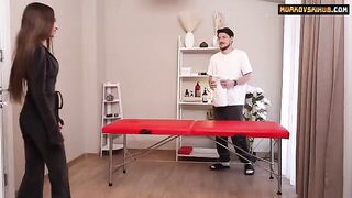 A cute girl has a massage appointment and gets fucked by the masseur