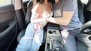 The young Japanese schoolgirl got fucked hard in the car by a mature man