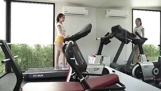A girl has a sweaty workout session and gets intimate with someone