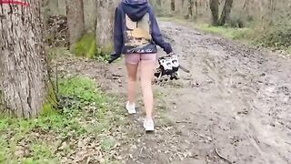 A girl has sex with a guy in the forest, she moans louder